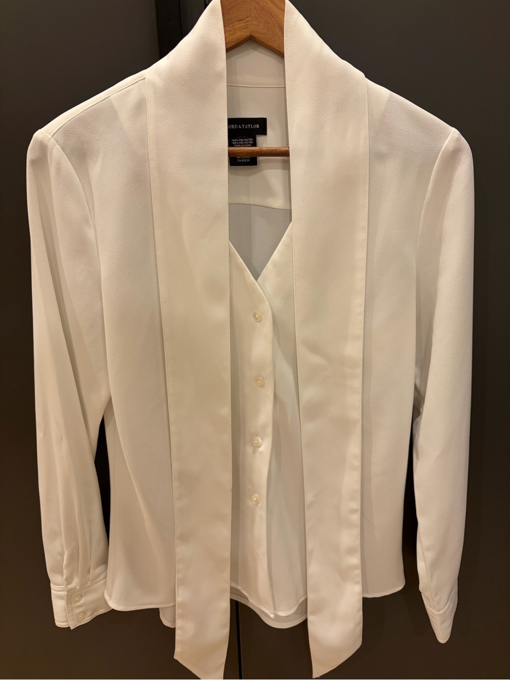 Lord & Taylor White Blouse with Neck Tie